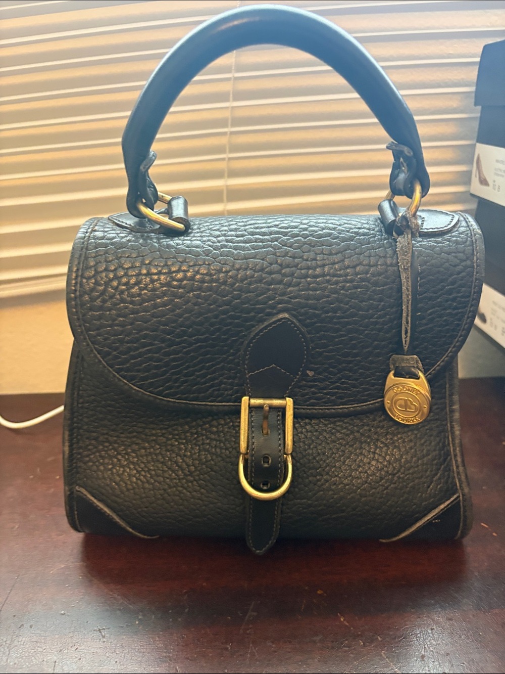 Vintage Dooney & Bourke Black Pebbled Leather Top-Handle Satchel